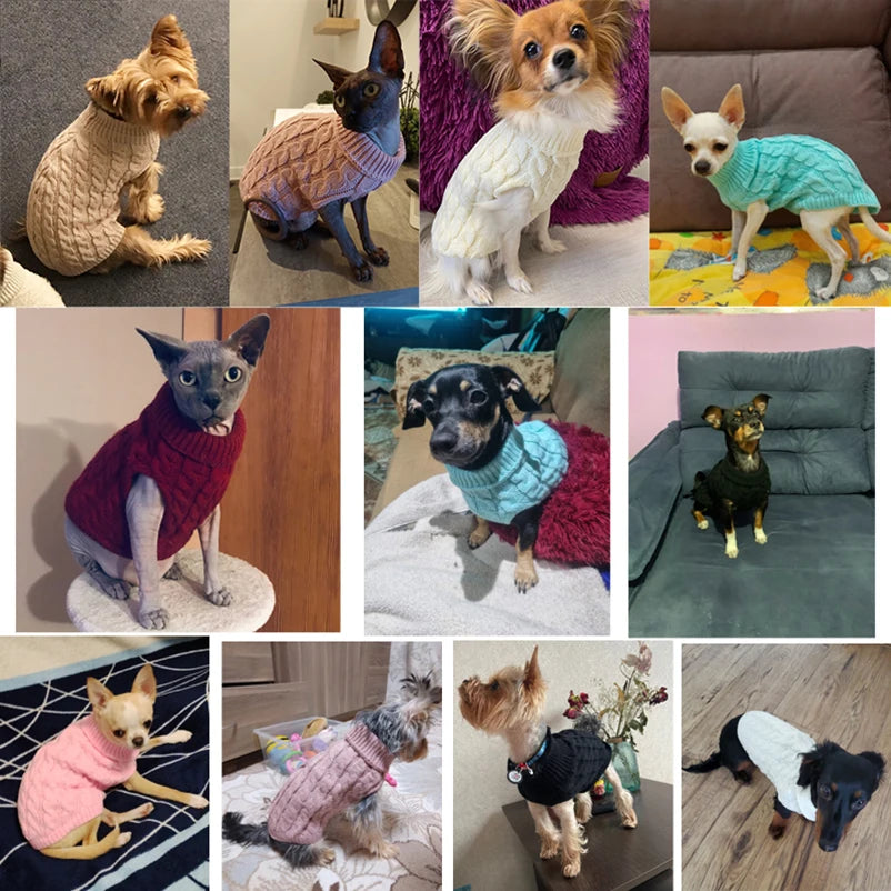 Puppy Dog Sweaters for Small Medium Dogs Cats Clothes Winter Warm Pet Turtleneck Chihuahua Vest Soft Yorkie Coat Teddy Jacket