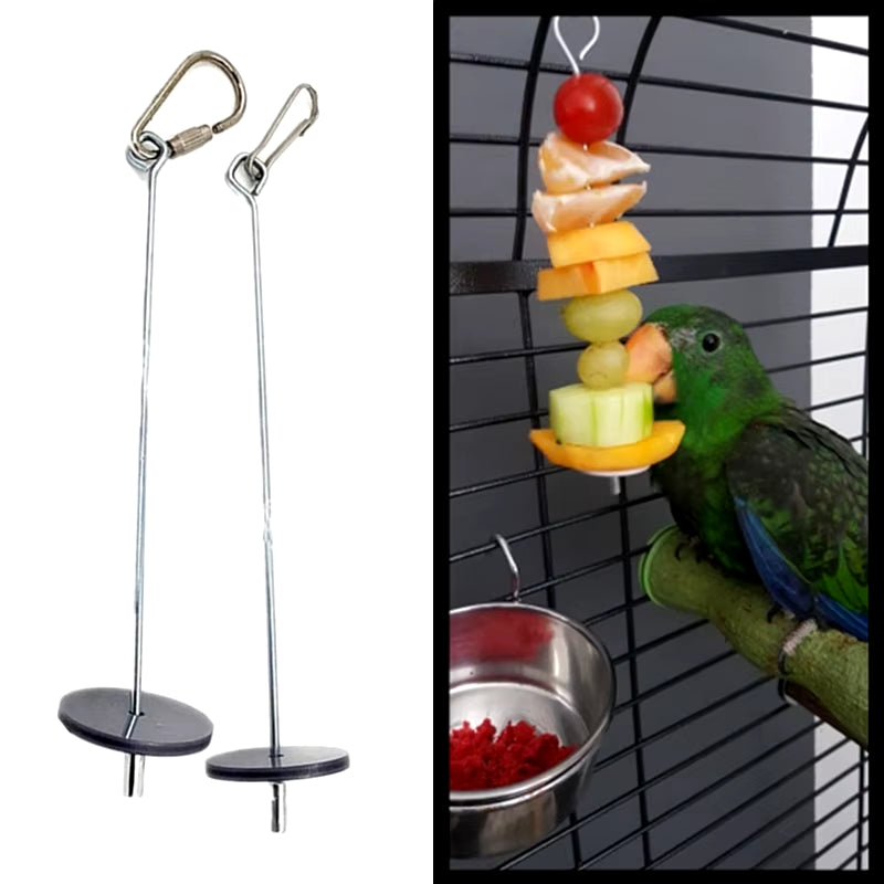 Pet Parrots Birds Food Holder Support Stainless Steel Fruits Spear Stick Meat Fruit Vegetable Skewer Tool