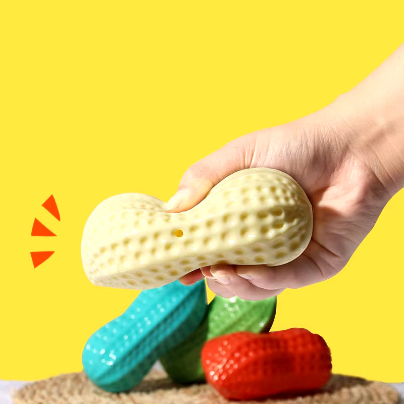 Peanut Squeaky Chew Toy - Rubber Pet Teething & Play